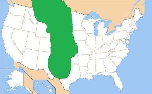 The area labeled in green represents what region of north america and the present-day united states?