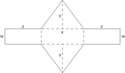 Note: figure is not drawn to scale. if x = 6 cm, y = 4 cm, z = 5 cm, and w = 3 cm, what