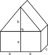What is the volume of the figure below if a = 3.9 units, b = 5.7 units, and c = 3 units?