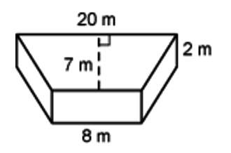 What is the volume of the trapezoidal right prism?  a. 70m^3 b. 196m^3