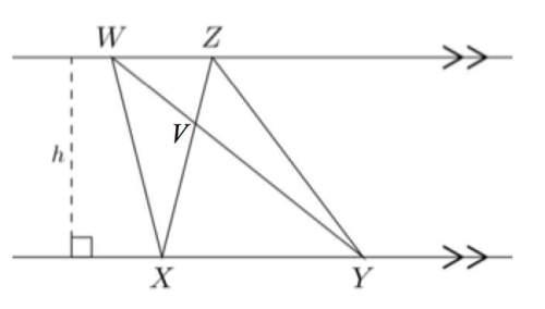 According to cavalieri’s principle, which two triangles have the same area?  a) δw