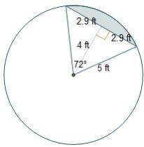 What is the area of the shaded portion of the circle?  (5π – 11.6) ft2 (5π – 5.8)