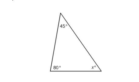 Find the missing angle measure of the triangle below. show your work or provide an explanation.