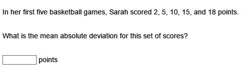 In her first five basketball games, sarah scored 2, 5, 10, 15, and 18 points.  what is t