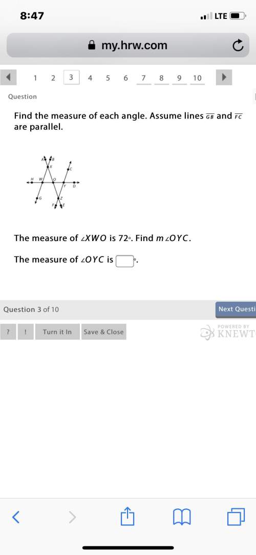 The measure of ∠xwo is 72°. find m∠oyc.