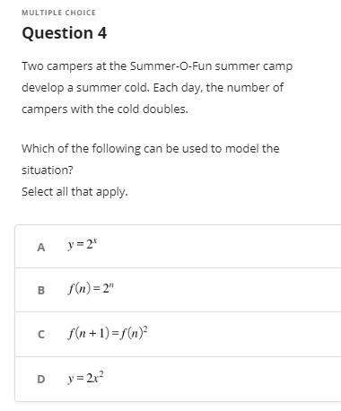 Two campers at the summer-o-fun summer camp develop a summer cold. each day, the number of campers w