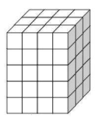 How many unit cubes are in this rectangular prism?  a) 20  b) 32  c) 47  d)