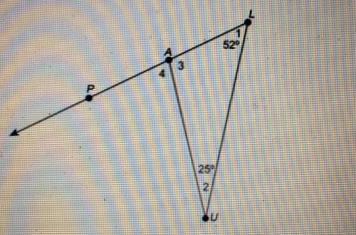 In the figure, ∠4 is an exterior angle to ∠aul.