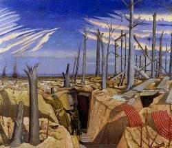 Look at john nash’s 1917 painting oppy wood. which idea does the painting most strongly convey?