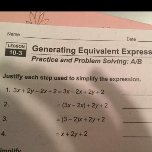 Justify each step used to simplify the expression.  1. 3x+2y-2x+3=3x-2x+2y+2 2. =(
