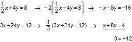 The system of equations is solved using the linear combination method. what
