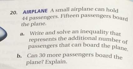 20. airplane a small airplane can hold 44 passengers fifteen passengers ward the plane &gt; write a