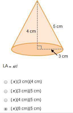 30 points answer expression represents the lateral surface area of the cone?