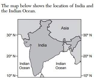 The map below shows the location of india and the indian ocean. which statement best describes