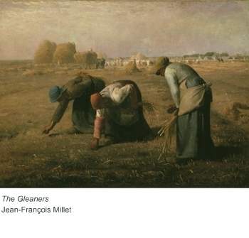 How did french artist jean-françois millet give realist and naturalist characteristics to the gleane