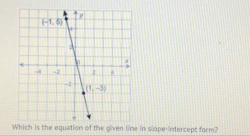 Which is the equation of the given line in slope intercept form a y = -1/4x + 1