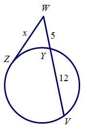 Tangent wz and secant wv intersect at point w. find the value of x. if necessary, round to the hundr