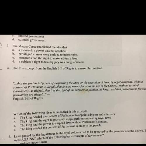 Question #4  use this excerpt from the english bill of rights to answer the