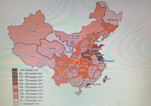 The following map displays the population density of regions throughout china. according to the map,