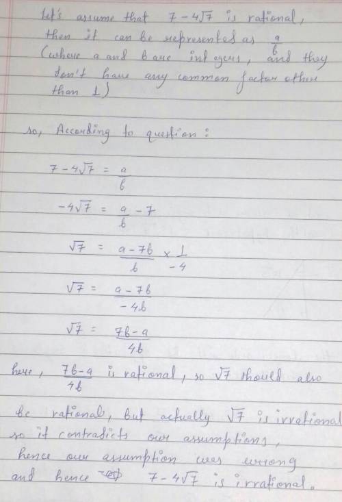 Prove that 7-4√7 is irrational