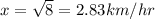 x=\sqrt{8}=2.83km/hr