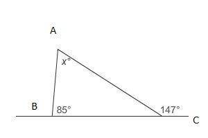 Plz Help!

This triangle has one side that lies on an extended line segment.
Based on this triangle,