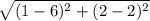 \sqrt{(1-6)^2+(2-2)^2}