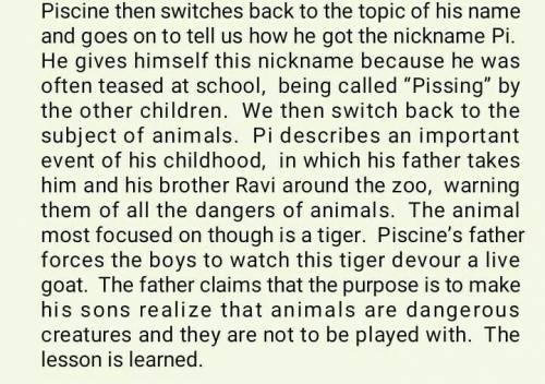 Can anyone summarize life of pi chapters 1-14 (i’ll mark as brainliest)