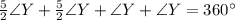 \frac{5}{2}\angle Y + \frac{5}{2}\angle Y + \angle Y + \angle Y = 360^{\circ}