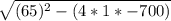 \sqrt{(65)^{2}-(4*1*-700) }