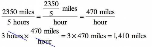 An airplane travels 2,350 miles in 5 hours. Theo did this work to find the unit rate.

Rate = StartF