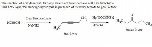 Starting with acetylene and bromoethane, show how you would use reagents from the table to synthesiz