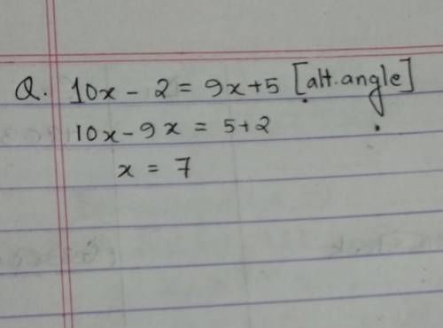 Given m||n, find the value of x.
(10x-2)
(9x+5)°
(with picture)