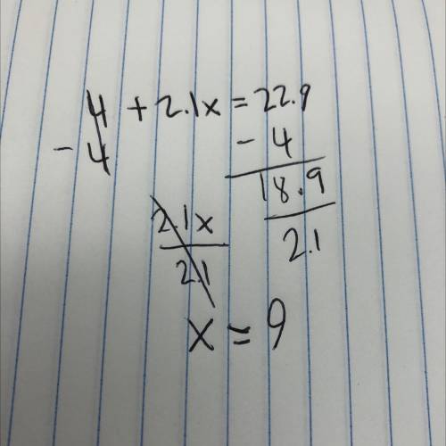 Solve for x 4 + 2.1x = 22.9