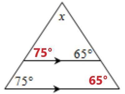 (Sat prep) find the value of x, 65 degrees and 75 degrees isosceles triangle.