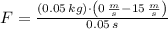 F = \frac{(0.05\,kg)\cdot \left(0\,\frac{m}{s}-15\,\frac{m}{s}  \right)}{0.05\,s}