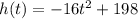 h(t) = -16t^2 + 198
