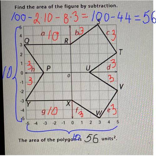 Find the area of the figure by subtraction.