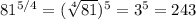 81^{5/4} =( \sqrt[4]{81}  )^{5} = 3^{5} = 243