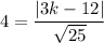 4=\dfrac{|3k-12|}{\sqrt{25}}