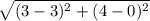 \sqrt{(3-3)^2 + (4-0)^2}