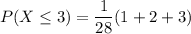 P(X \le 3) = \dfrac{1}{28} (1 +2+3)