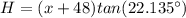 H = (x + 48)tan(22.135^{\circ})