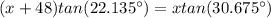 (x + 48)tan(22.135^{\circ}) = xtan(30.675^{\circ})