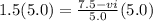 1.5(5.0) =  \frac{7.5 - vi}{5.0} (5.0)