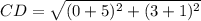 CD=\sqrt{(0+5)^2+(3+1)^2}