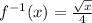 f^{-1}(x)=\frac{\sqrt{x}}{4}