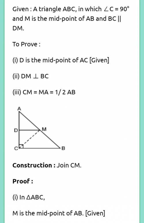 ABC is a triangle right angled at C . A line through the mid point M of hypotenuse AB and parallel B