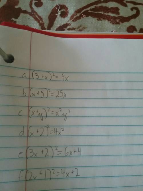 Calcule:  a) (3 + x)²= b) (x + 5)²= c) (x + y)²= d) (x + 2)²= e) (3x + 2)²= f) (2x + 1)²=