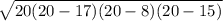\sqrt{20(20-17)(20-8)(20-15)}